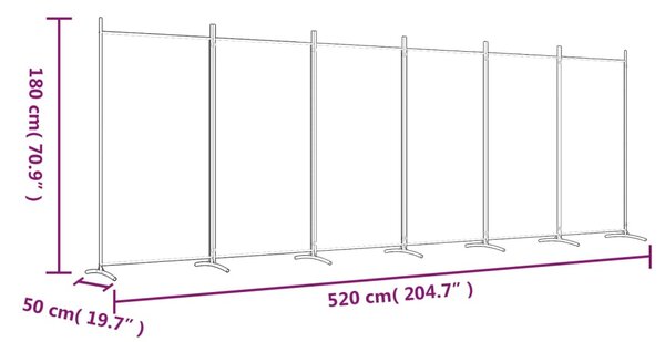 6 paneles antracitszürke szövet térelválasztó 520x180 cm