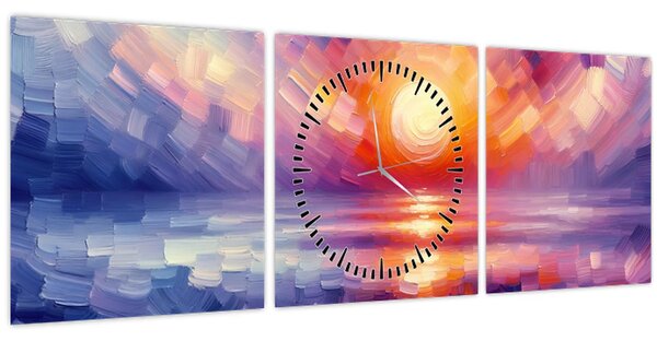 Kép - Színes művészi naplemente (órával) (90x30 cm)