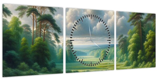 Kép - Zöld táj (órával) (90x30 cm)