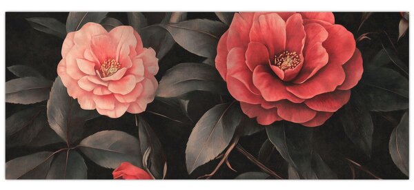 Kép - Vörös virágok sötét háttér előtt (120x50 cm)