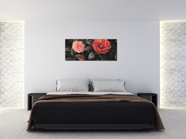 Kép - Vörös virágok sötét háttér előtt (120x50 cm)