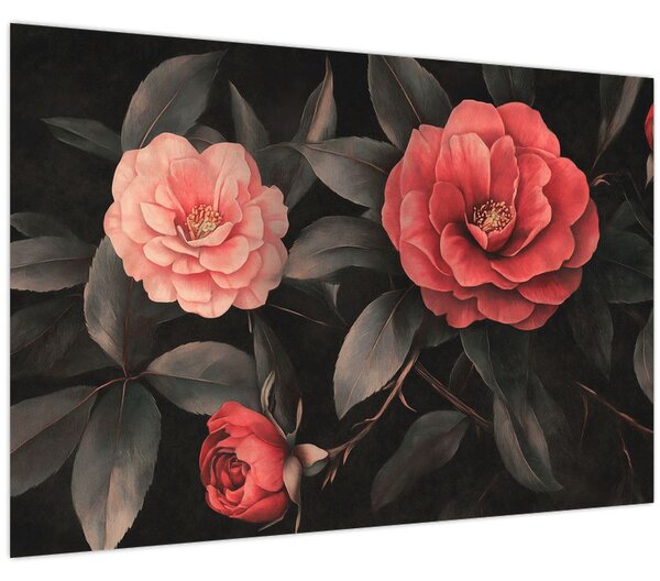 Kép - Vörös virágok sötét háttér előtt (90x60 cm)