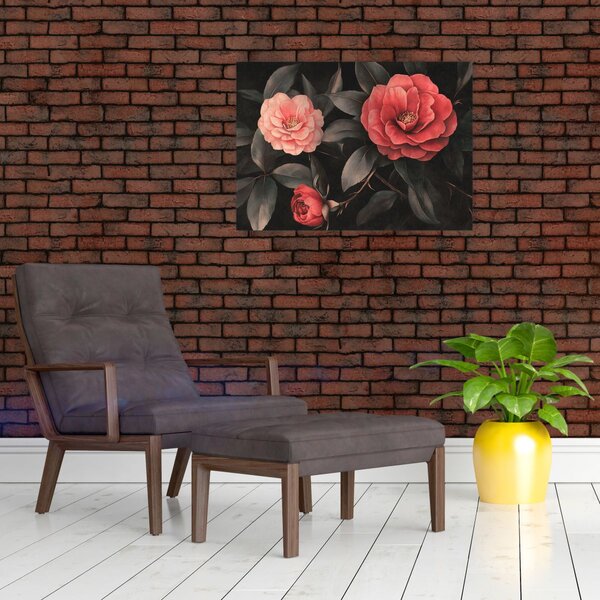 Kép - Vörös virágok sötét háttér előtt (70x50 cm)