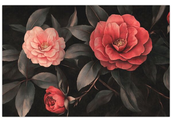 Kép - Vörös virágok sötét háttér előtt (90x60 cm)