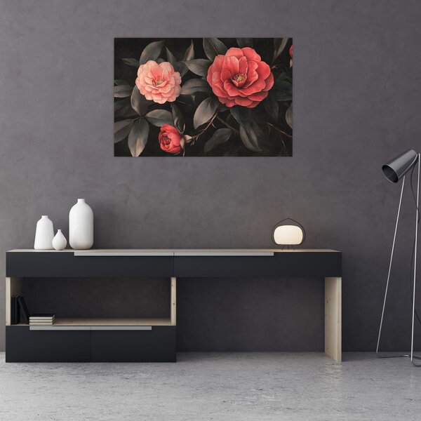 Kép - Vörös virágok sötét háttér előtt (90x60 cm)