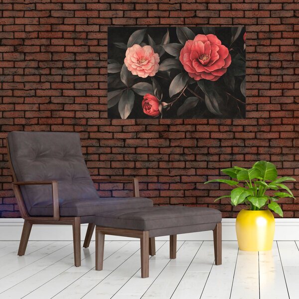 Kép - Vörös virágok sötét háttér előtt (90x60 cm)