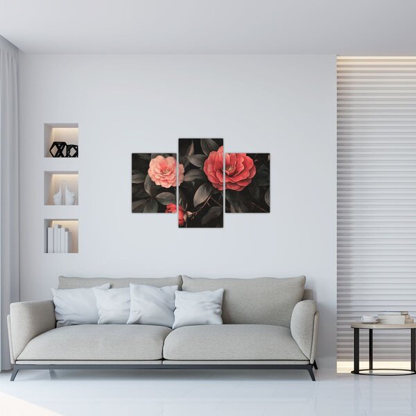 Kép - Vörös virágok sötét háttér előtt (90x60 cm)