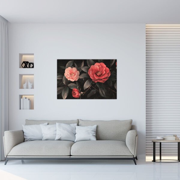 Kép - Vörös virágok sötét háttér előtt (90x60 cm)