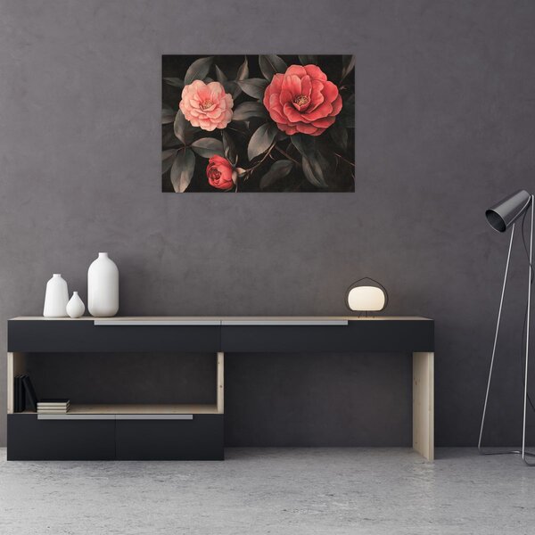 Kép - Vörös virágok sötét háttér előtt (70x50 cm)
