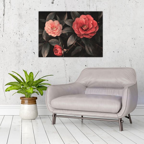 Kép - Vörös virágok sötét háttér előtt (70x50 cm)