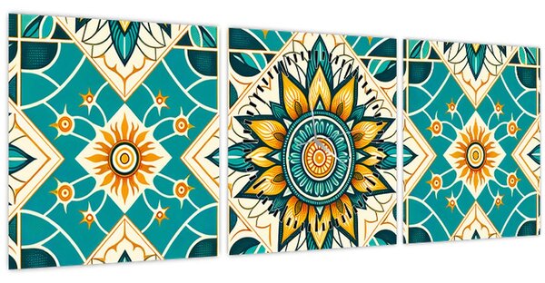 Kép - Türkiz minta (órával) (90x30 cm)