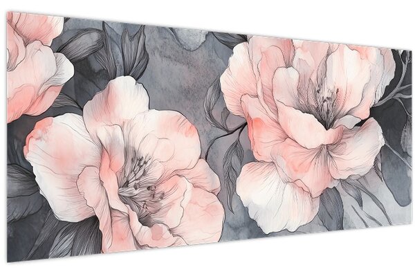 Kép - Virágok vázlata (120x50 cm)