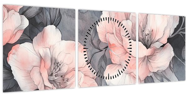 Kép - Virágok vázlata (órával) (90x30 cm)