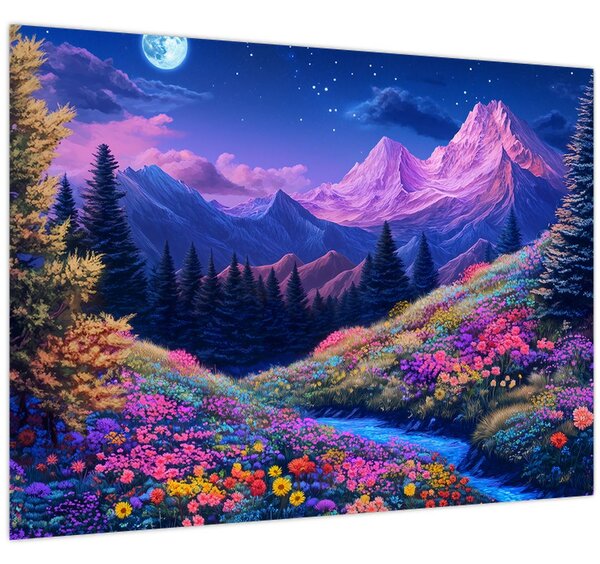 Kép - Lila táj teljes holdfénynél (70x50 cm)