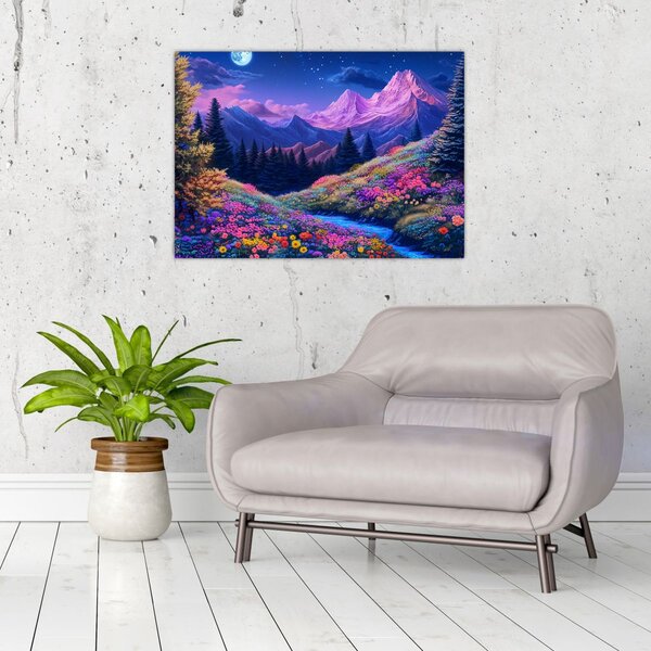 Kép - Lila táj teljes holdfénynél (70x50 cm)