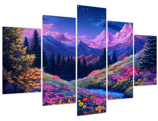 Kép - Lila táj teljes holdfénynél (150x105 cm)