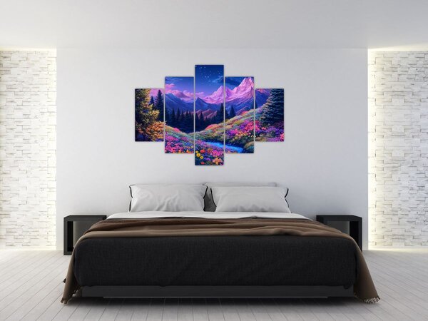 Kép - Lila táj teljes holdfénynél (150x105 cm)