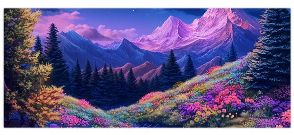 Kép - Lila táj teljes holdfénynél (120x50 cm)
