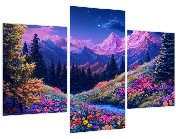Kép - Lila táj teljes holdfénynél (90x60 cm)