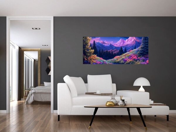 Kép - Lila táj teljes holdfénynél (120x50 cm)