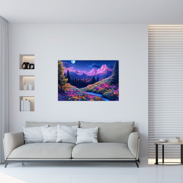 Kép - Lila táj teljes holdfénynél (90x60 cm)