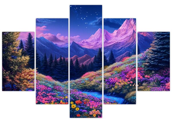 Kép - Lila táj teljes holdfénynél (150x105 cm)