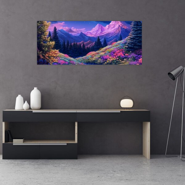 Kép - Lila táj teljes holdfénynél (120x50 cm)