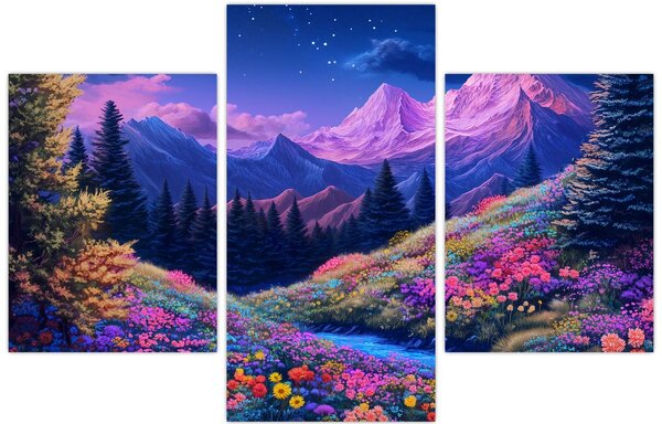 Kép - Lila táj teljes holdfénynél (90x60 cm)