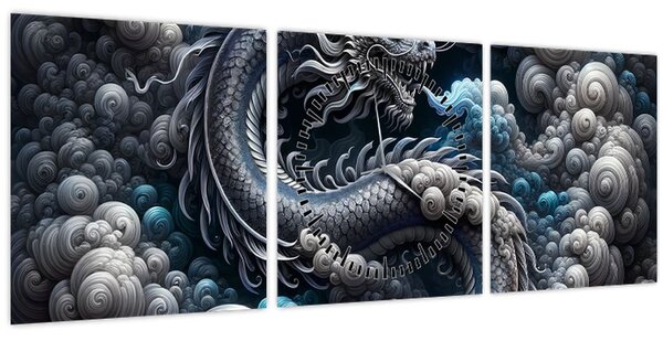 Kép – Sárkány a füstben (órával) (90x30 cm)