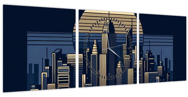 Kép – Geometrikus város (órával) (90x30 cm)