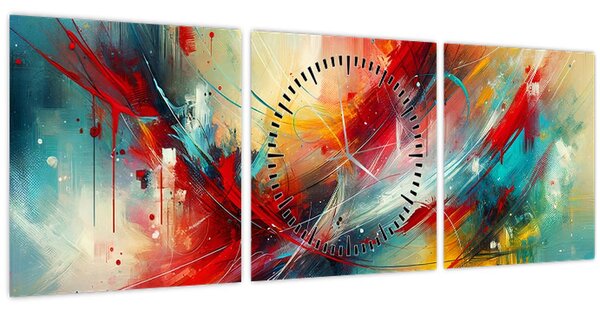 Kép – Absztrakció pirossal (órával) (90x30 cm)