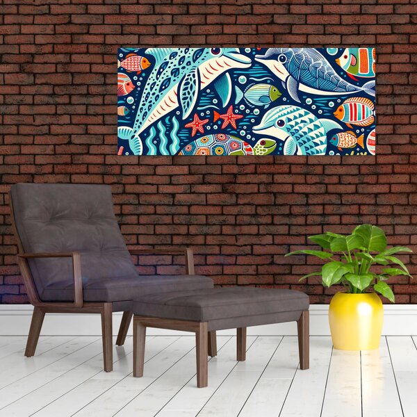 Kép – Rajzolt vízi állatok (120x50 cm)