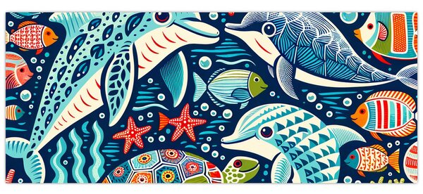 Kép – Rajzolt vízi állatok (120x50 cm)