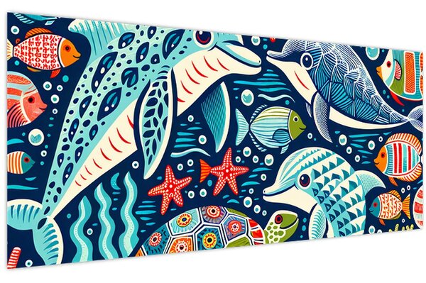Kép – Rajzolt vízi állatok (120x50 cm)