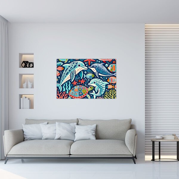 Kép – Rajzolt vízi állatok (90x60 cm)