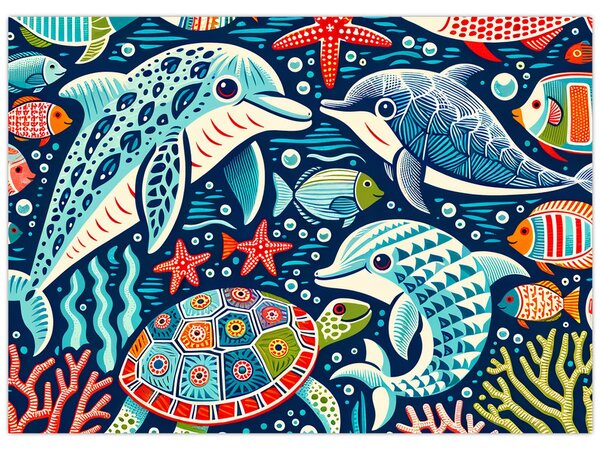 Kép – Rajzolt vízi állatok (70x50 cm)