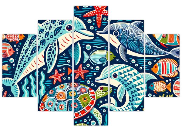 Kép – Rajzolt vízi állatok (150x105 cm)