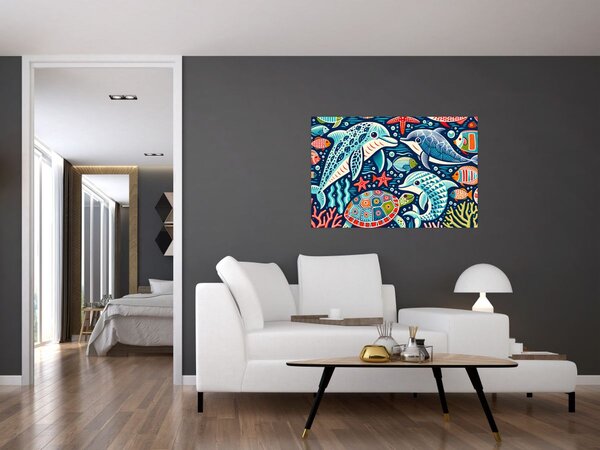 Kép – Rajzolt vízi állatok (90x60 cm)
