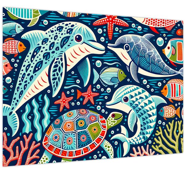 Kép – Rajzolt vízi állatok (70x50 cm)