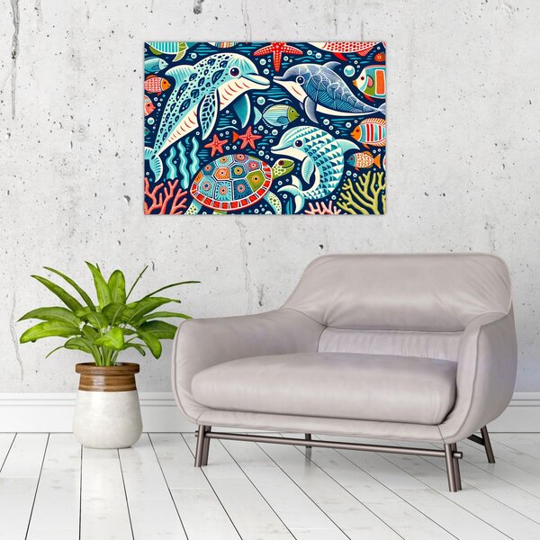 Kép – Rajzolt vízi állatok (70x50 cm)
