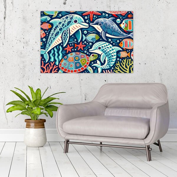 Kép – Rajzolt vízi állatok (90x60 cm)
