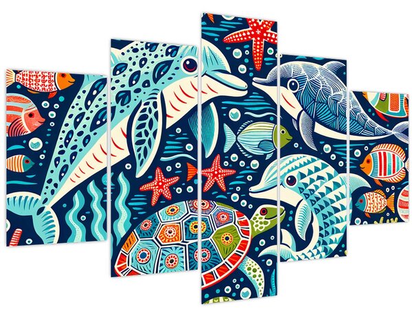 Kép – Rajzolt vízi állatok (150x105 cm)