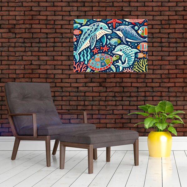 Kép – Rajzolt vízi állatok (70x50 cm)