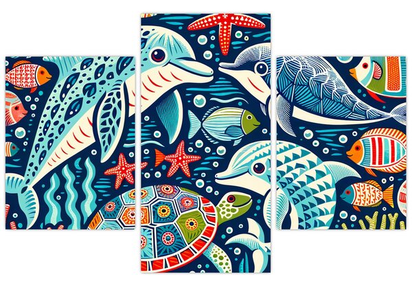 Kép – Rajzolt vízi állatok (90x60 cm)