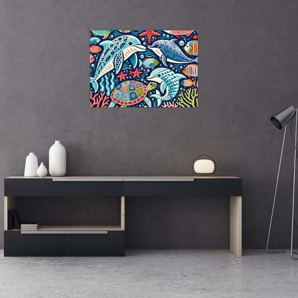Kép – Rajzolt vízi állatok (70x50 cm)