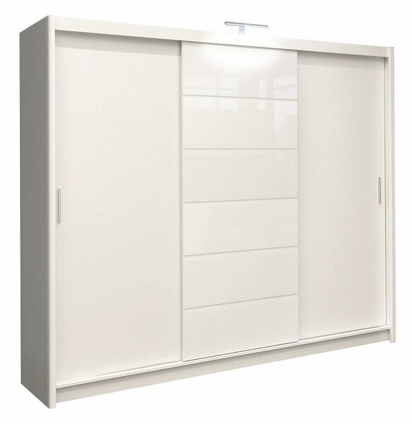 Gardróbszekrény Salum, Laminált forgácslap, 215x250x61cm, Fehér, Fényes fehér