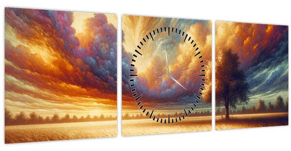Kép – Fa a mezőn (órával) (90x30 cm)