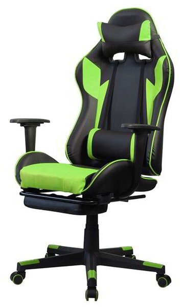 IRIS Gamer Szék - Fekete-Zöld - Kihúzható Lábtámasszal