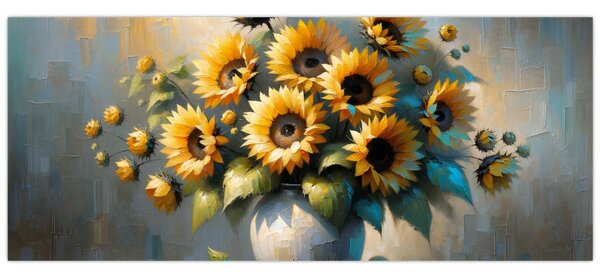 Kép – Napraforgós váza (120x50 cm)