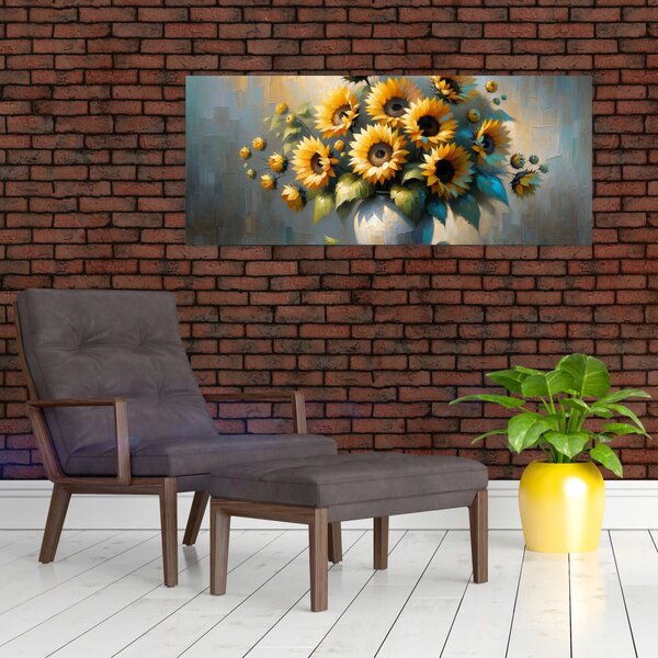 Kép – Napraforgós váza (120x50 cm)